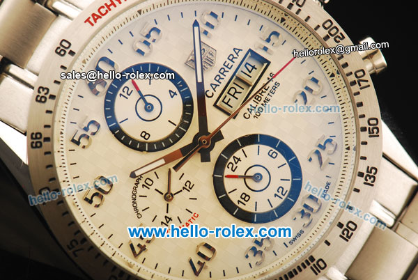 Tag Heuer Carrera Calibre 16 Automatic Movement Full Steel with White Dial - Click Image to Close